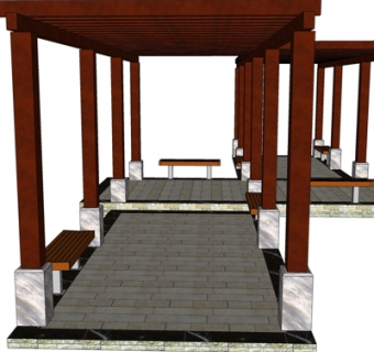 现代实木廊架su模型
