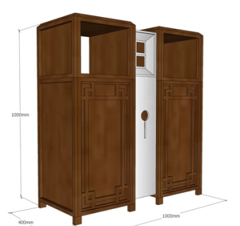 新中式实木垃圾箱su模型