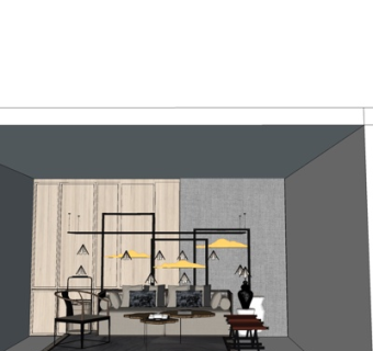 新中式布艺组合沙发su模型