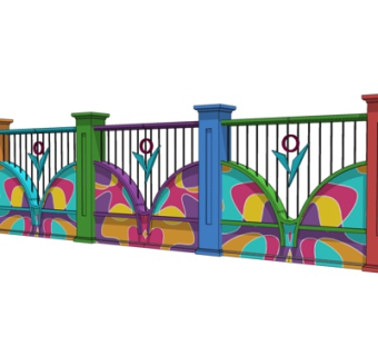 现代彩绘金属护栏su模型