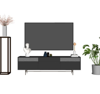 现代实木电视柜su模型