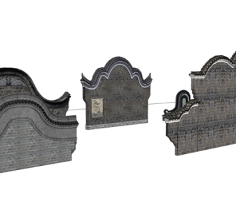 中式山墙镬耳墙su模型