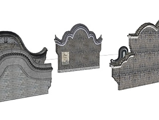 中式山墙镬耳墙su模型