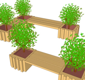 现代实木长凳su模型