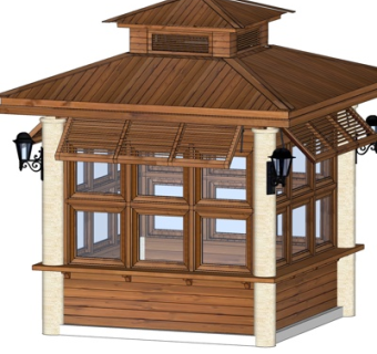 欧式实木门卫亭su模型