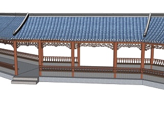 新中式长廊su模型