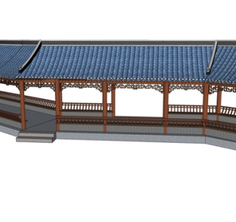 新中式长廊su模型