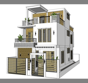 现代独栋别墅外观su模型