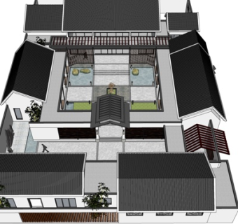 中式四合院su模型