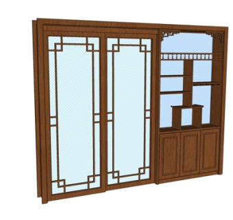 新中式实木装饰架su模型