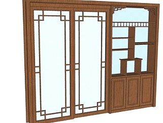 新中式实木装饰架su模型