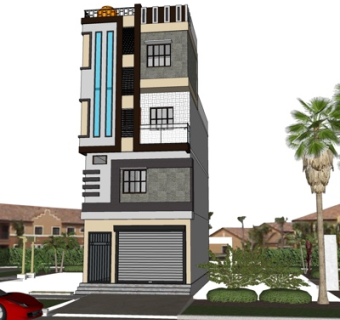 现代独栋别墅外观su模型