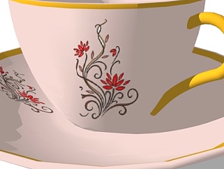 欧式彩绘咖啡杯su模型