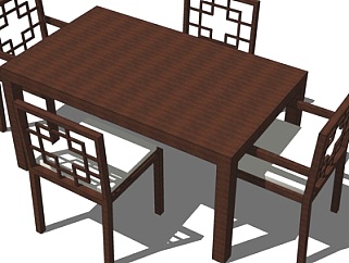新中式<em>实木餐桌椅</em>su<em>模型</em>