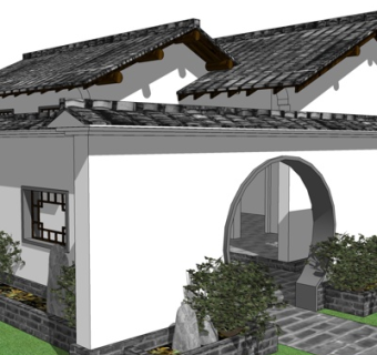 新中式景区公厕外观su模型
