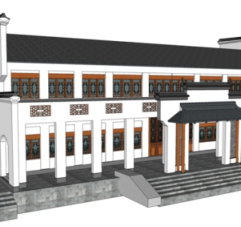 新中式酒店su模型