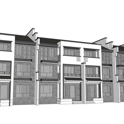 新中式连排别墅外观su模型