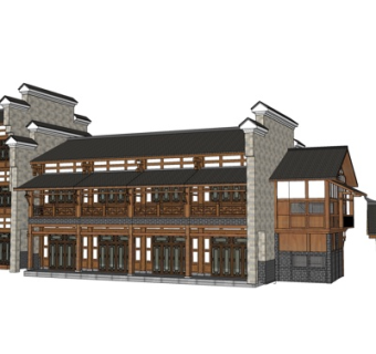 新中式沿街商业建筑su模型