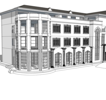 欧式酒店外观su模型