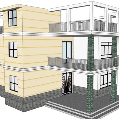 现代独栋别墅外观su模型