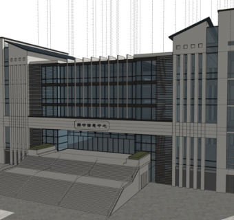 现代图书馆外观su模型