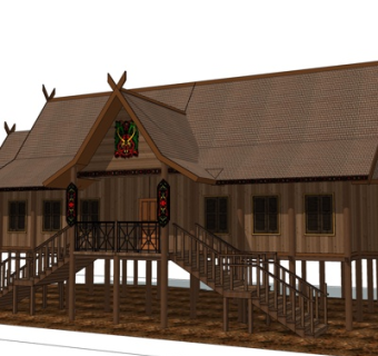 东南亚木屋别墅su模型