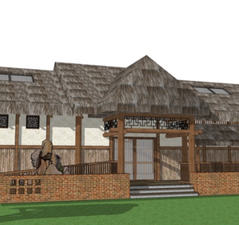 自然风茅草屋su模型