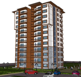 现代高层公寓楼su模型