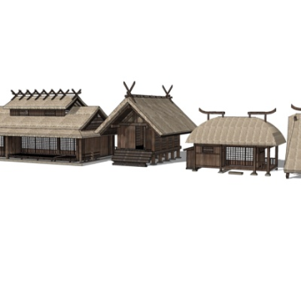 自然风茅屋别墅su模型