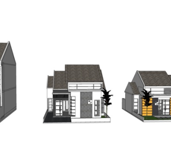 新中式独栋别墅外观su模型