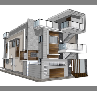 现代独栋别墅外观su模型