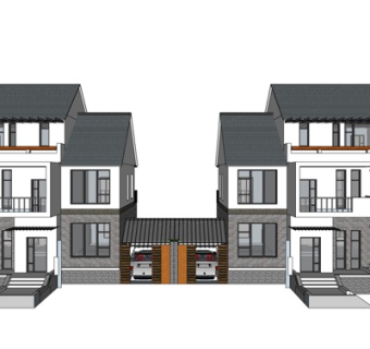 新中式连排别墅su模型