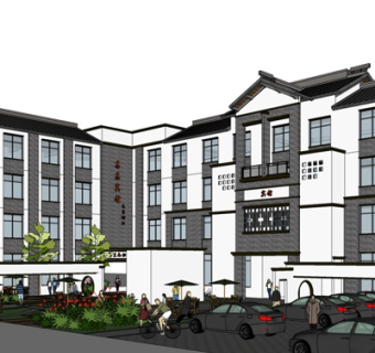 新中式酒店宾馆su模型