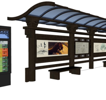 新中式公交站台su模型