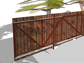 现代实木围墙护栏su模型