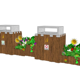 现代实木垃圾桶su模型