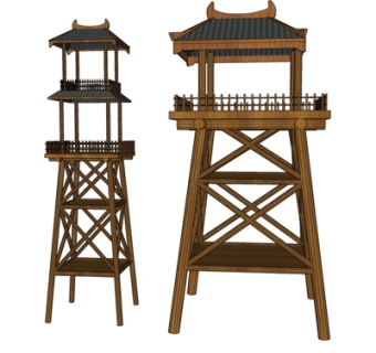 中式实木瞭望塔su模型