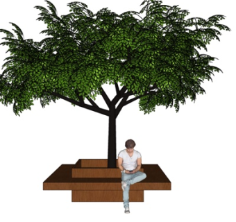 现代实木树池公用椅su模型