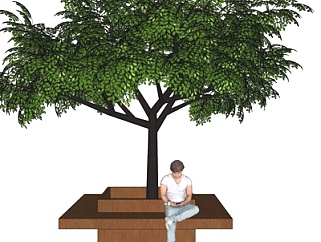 现代实木树池公用椅su模型