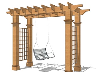 现代实木廊架吊椅su模型
