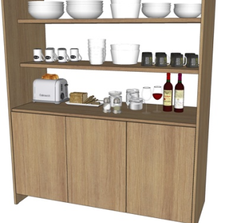 现代实木碗柜su模型