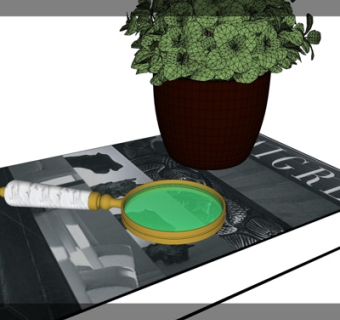 现代书籍放大镜绿植盆栽su模型