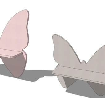 现代蝴蝶实木公用椅su模型