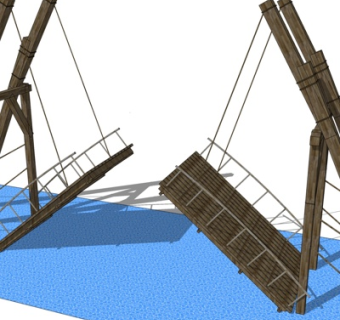 现代实木吊桥su模型