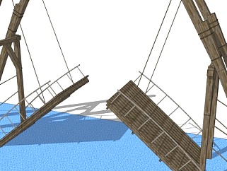 现代实木吊桥su模型