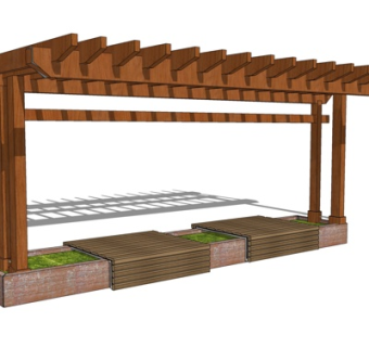 现代实木廊架su模型