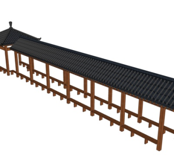 中式实木长廊su模型