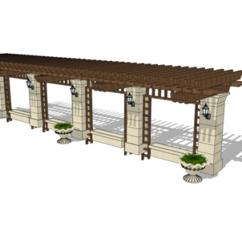 现代实木廊架su模型