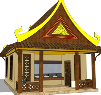 东南亚实木公厕su模型