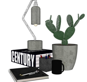 现代笔记的笔筒盆栽台灯摆件su模型